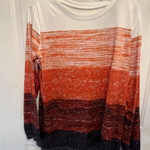 Women’s longer -sleeve knit top with a multicolored striped call pattern SIZE XL